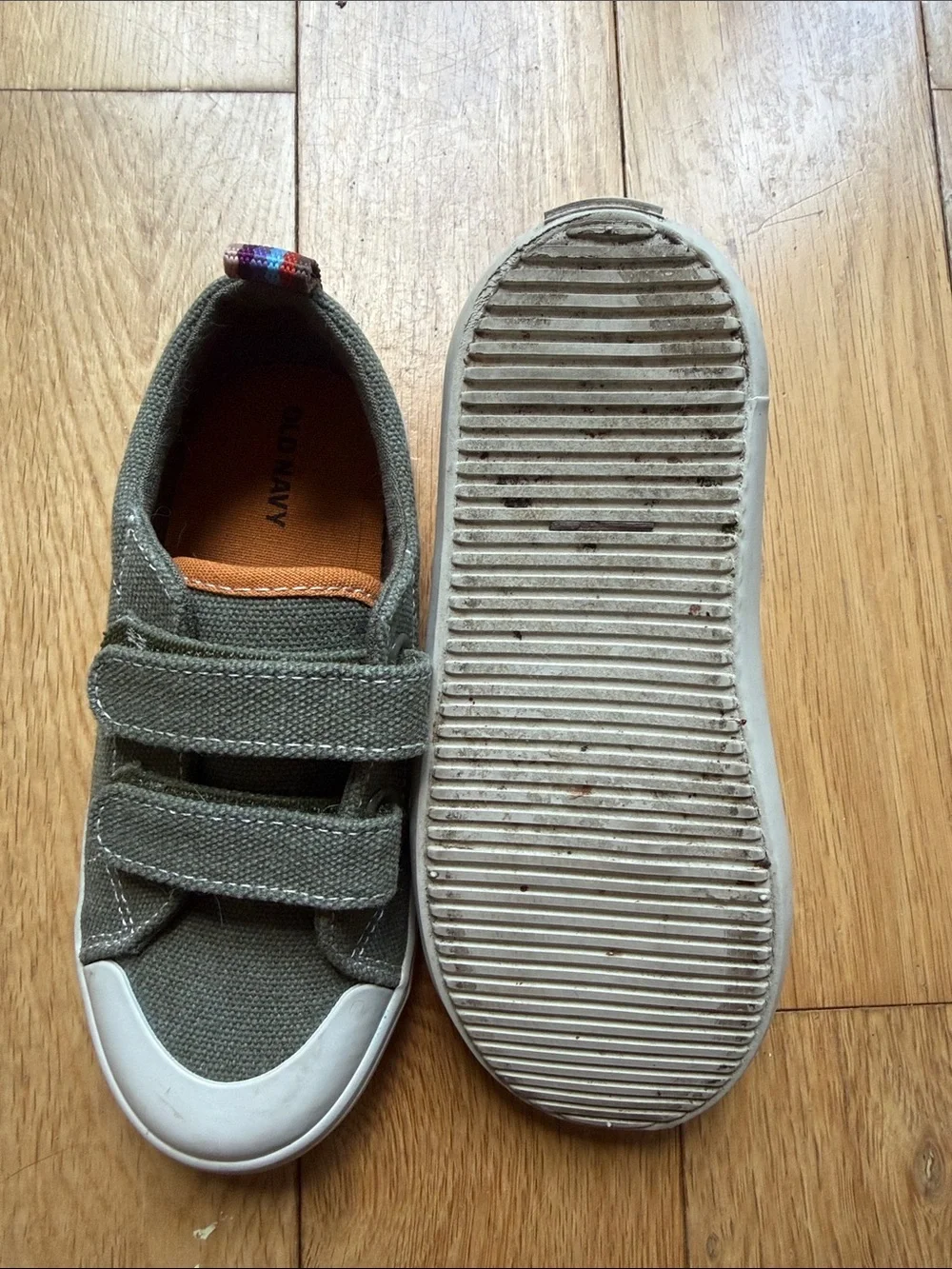 Old Navy Olive Green Canvas Kids Sneakers with White Toe